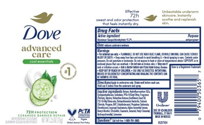 Label (Dove Advanced Care Cool Essentials 72h Protection Antiperspirant Deodorant   Artwork 2.5z)